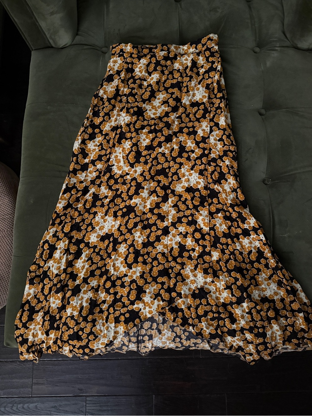ASOS Black Midi Skirt with Mustard and White Floral Print
